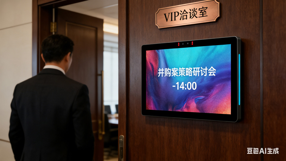 酒店会议室场景：腾博会智能电子门牌适配多元需求，筑牢安全防线(图1)